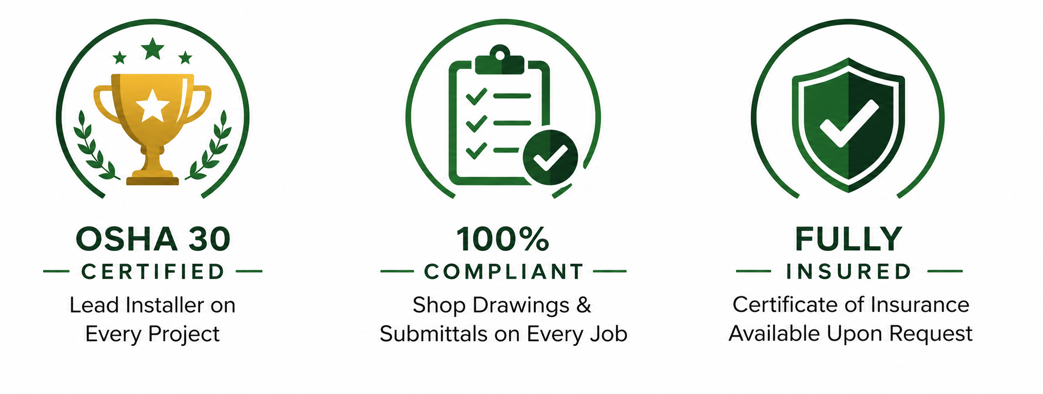 OSHA certified, compliant, and fully insured badges